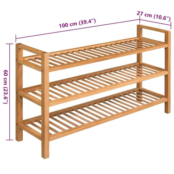 vidaXL Skostativ med 3 hyller 100x27x60 cm heltre eik