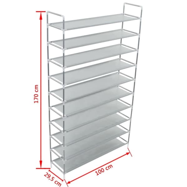 vidaXL Skohylla med 10 hyllor metall och non-woven tyg silver