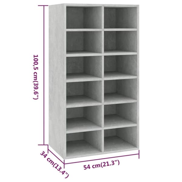 vidaXL skoreol 54 x 34 x 100,5 cm spånplade betongrå