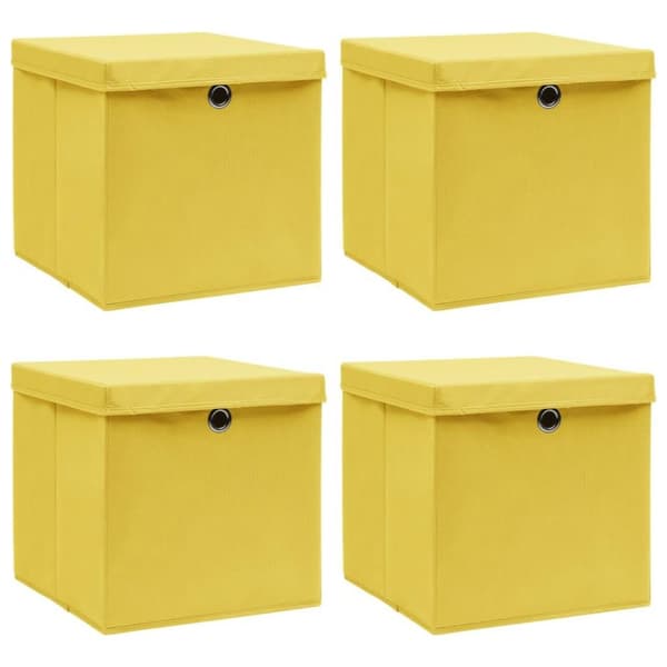 vidaXL Oppbevaringsbokser med lokk 4 stk gul 32x32x32 cm stoff
