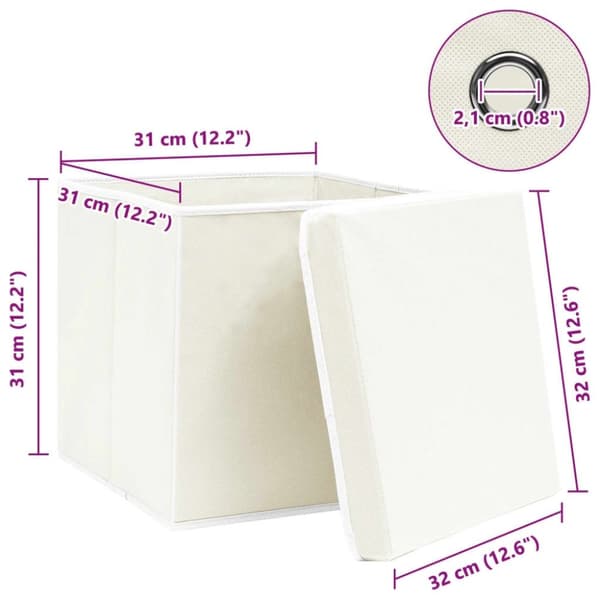 vidaXL Förvaringslådor med lock 4 st vit 32x32x32 cm tyg