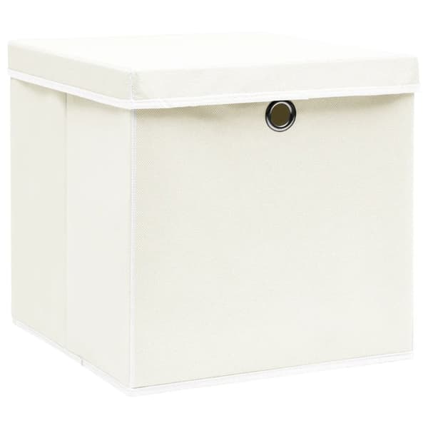 vidaXL Förvaringslådor med lock 4 st vit 32x32x32 cm tyg