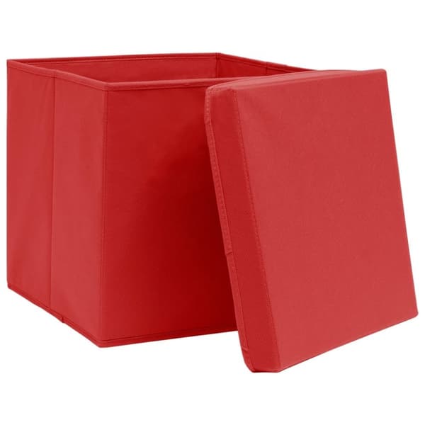 vidaXL opbevaringskasser med låg 4 stk. 32x32x32 stof rød