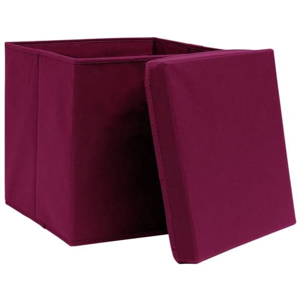 vidaXL opbevaringskasser med låg 4 stk. 32x32x32 stof mørkerød