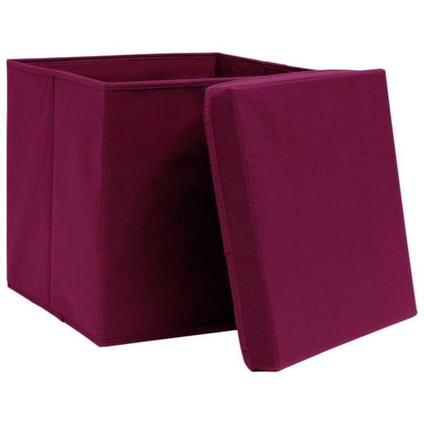 vidaXL Oppbevaringsbokser med lokk 10 stk mørkerød 32x32x32 cm stoff