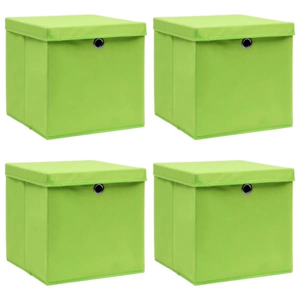 vidaXL Oppbevaringsbokser med lokk 4 stk grønn 32x32x32 cm stoff
