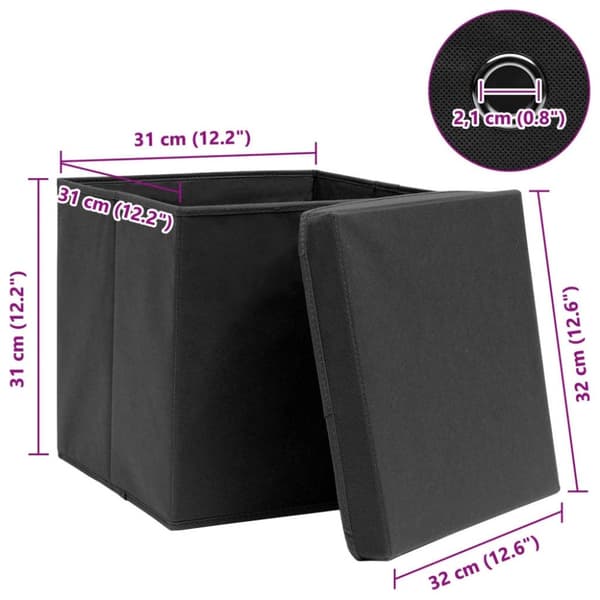 vidaXL Oppbevaringsbokser med lokk 4 stk svart 32x32x32 cm stoff