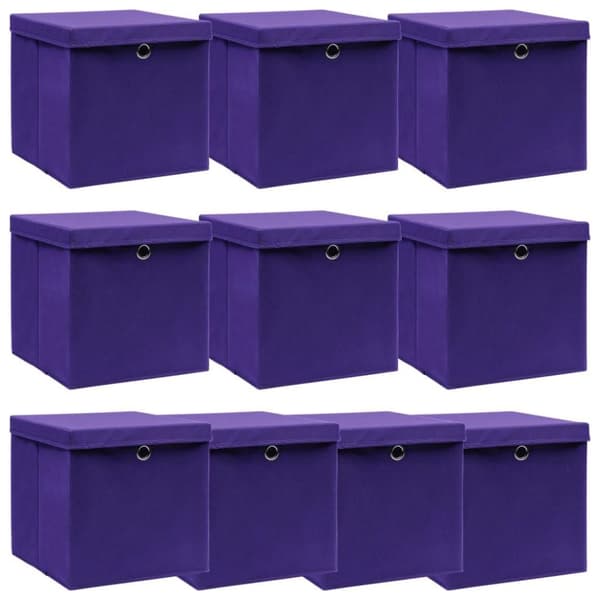 vidaXL Oppbevaringsbokser med lokk 10 stk lilla 32x32x32 cm stoff