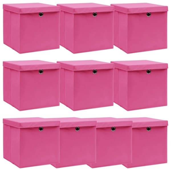 vidaXL Säilytyslaatikot kansilla 10 kpl pinkki 32x32x32 cm kangas