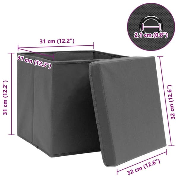 vidaXL opbevaringskasser med låg 4 stk. 32x32x32 stof grå