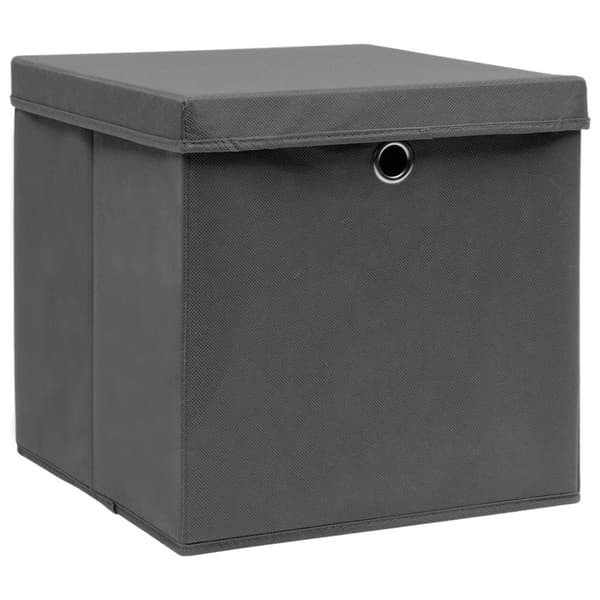 vidaXL opbevaringskasser med låg 4 stk. 32x32x32 stof grå