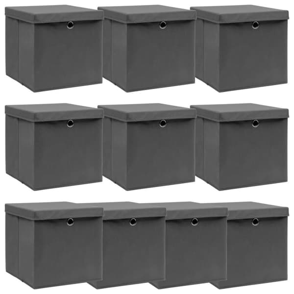 vidaXL Oppbevaringsbokser med lokk 10 stk grå 32x32x32 cm stoff