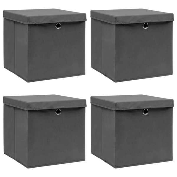 vidaXL Oppbevaringsbokser med lokk 4 stk grå 32x32x32 cm stoff