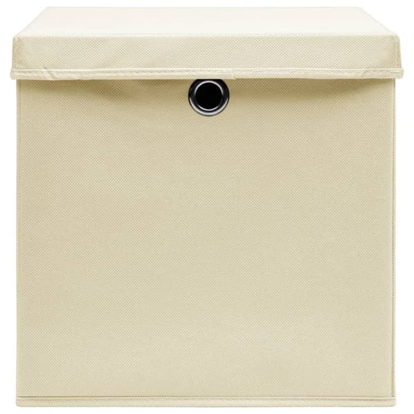 vidaXL Oppbevaringsbokser med lokk 4 stk kremhvit 32x32x32 cm stoff