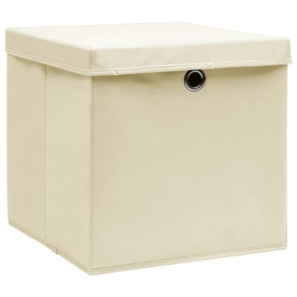 vidaXL Oppbevaringsbokser med lokk 4 stk kremhvit 32x32x32 cm stoff