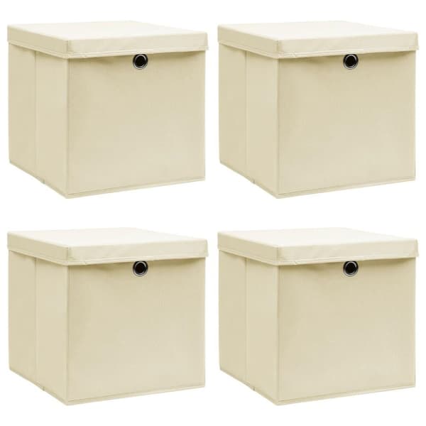 vidaXL Oppbevaringsbokser med lokk 4 stk kremhvit 32x32x32 cm stoff