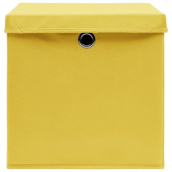 vidaXL Oppbevaringsbokser med lokk 10 stk gul 32x32x32 cm stoff