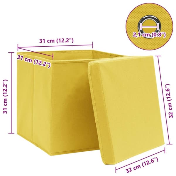 vidaXL Oppbevaringsbokser med lokk 10 stk gul 32x32x32 cm stoff