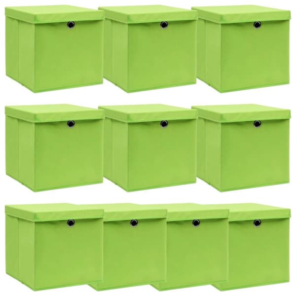 vidaXL Oppbevaringsbokser med lokk 10 stk grønn 32x32x32 cm stoff