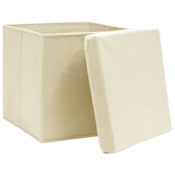 vidaXL opbevaringskasser med låg 4 stk. 32x32x32 stof cremefarvet