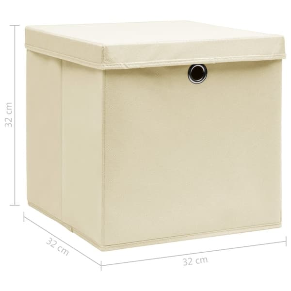 vidaXL opbevaringskasser med låg 4 stk. 32x32x32 stof cremefarvet