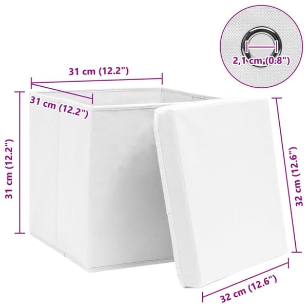 vidaXL Förvaringslådor med lock 10 st vit 32x32x32 cm tyg