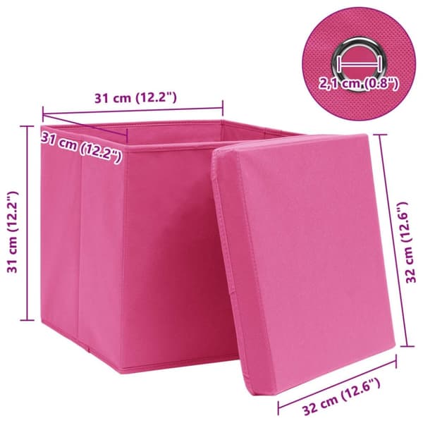 vidaXL opbevaringskasser med låg 4 stk. 32x32x32 stof pink