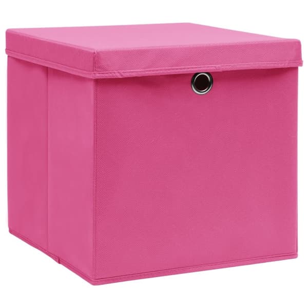 vidaXL opbevaringskasser med låg 4 stk. 32x32x32 stof pink