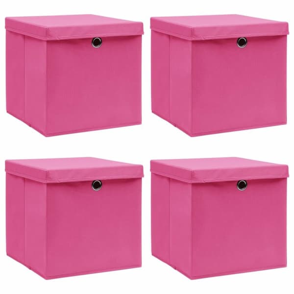 vidaXL opbevaringskasser med låg 4 stk. 32x32x32 stof pink