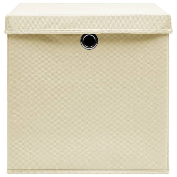 vidaXL Oppbevaringsbokser med lokk 10 stk kremhvit 32x32x32 cm stoff