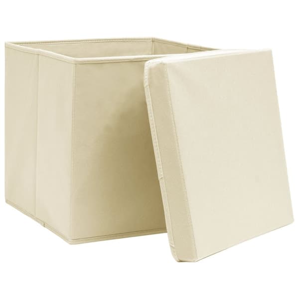vidaXL Oppbevaringsbokser med lokk 10 stk kremhvit 32x32x32 cm stoff