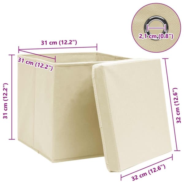 vidaXL Oppbevaringsbokser med lokk 10 stk kremhvit 32x32x32 cm stoff