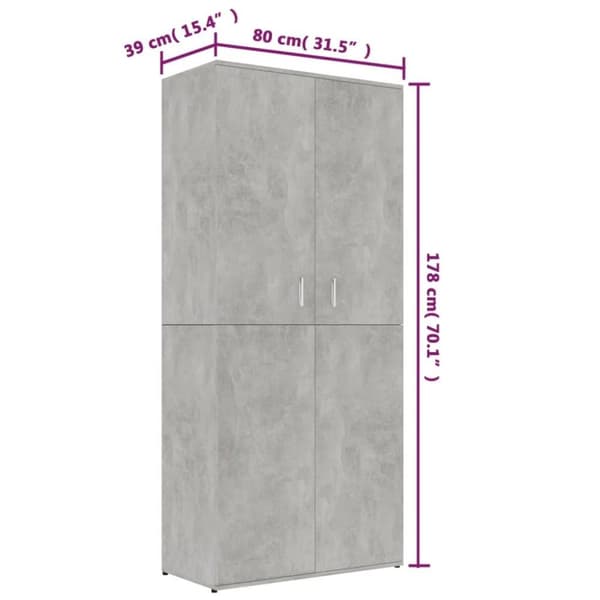 vidaXL Skoskåp betonggrå 80x39x178 cm konstruerat trä