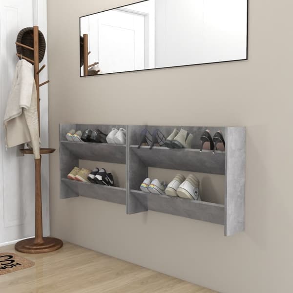 vidaXL Väggmonterat skoställ 2 st betonggrå 80x18x60 cm spånskiva