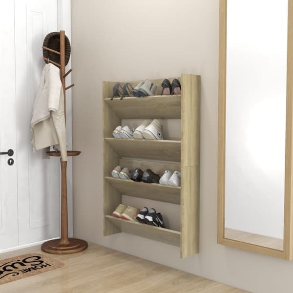 vidaXL væghængte skoskabe 2 stk. 80x18x60 cm spånplade sonoma-eg