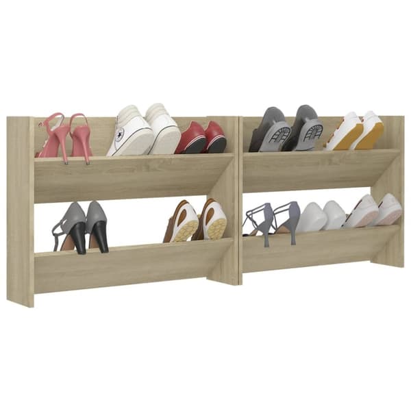 vidaXL væghængte skoskabe 2 stk. 80x18x60 cm spånplade sonoma-eg