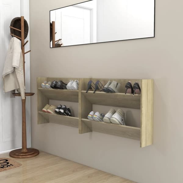 vidaXL væghængte skoskabe 2 stk. 80x18x60 cm spånplade sonoma-eg