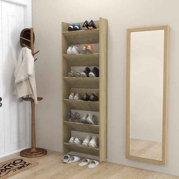 vidaXL Veggskoskap 2 stk hvit og sonoma eik 60x18x90 cm sponplater