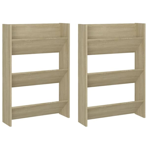 vidaXL Veggskoskap 2 stk hvit og sonoma eik 60x18x90 cm sponplater
