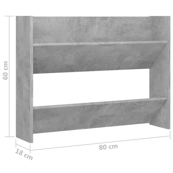 vidaXL Seinäkenkäkaappi betoninharmaa 80x18x60 cm lastulevy