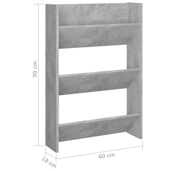 vidaXL væghængt skoskab 60x18x90 cm spånplade betongrå