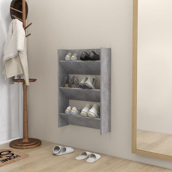 vidaXL væghængt skoskab 60x18x90 cm spånplade betongrå