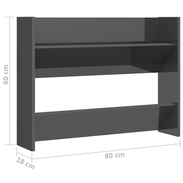vidaXL Seinäkenkäkaappi korkeakiilto harmaa 80x18x60 cm lastulevy