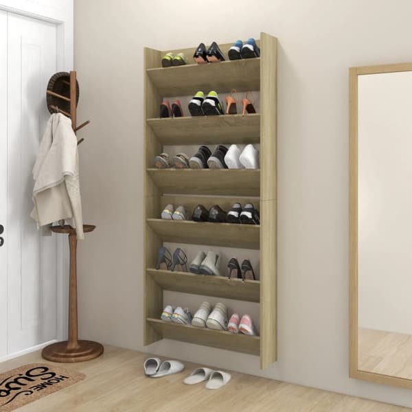 vidaXL væghængte skoskabe 2 stk. 80x18x90 cm spånplade sonoma-eg
