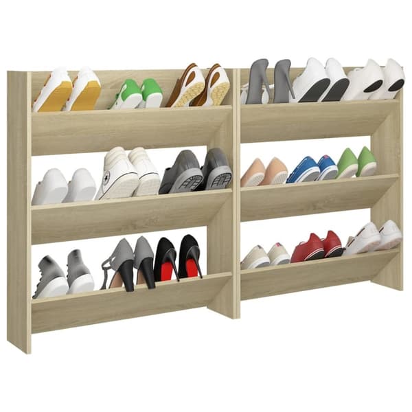 vidaXL væghængte skoskabe 2 stk. 80x18x90 cm spånplade sonoma-eg