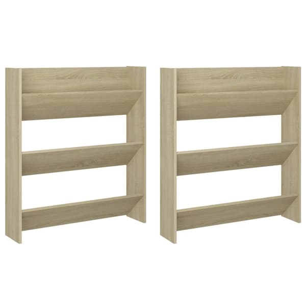 vidaXL Väggmonterat skoställ 2 st sonoma-ek 80x18x90 cm spånskiva