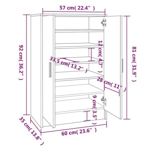 vidaXL Kenkäkaappi betoninharmaa 60x35x92 cm tekninen puu