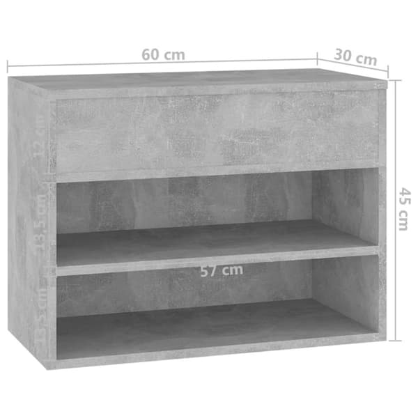 vidaXL Skobenk betonggrå 60x30x45 cm konstruert tre