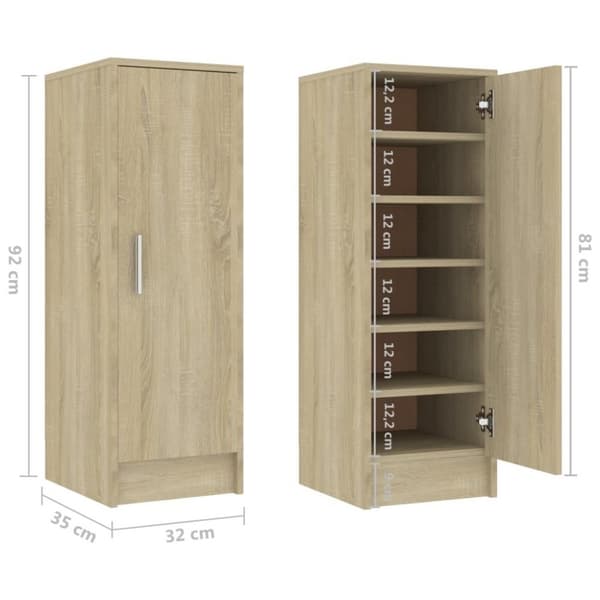 vidaXL skoskab 32x35x92 cm spånplade sonoma-eg