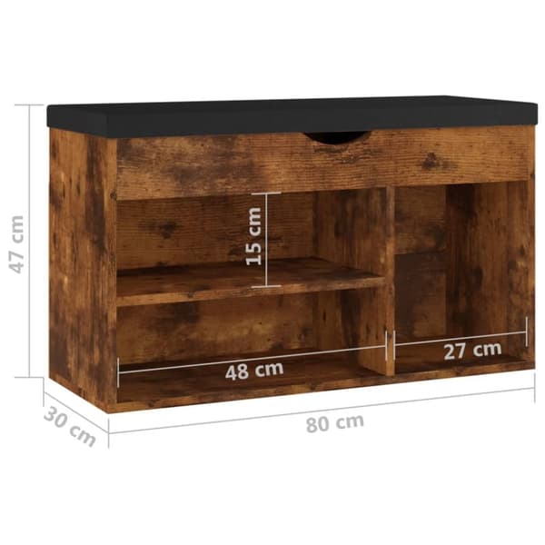 vidaXL Skobänk med dyna rökt ek 80x30x47 cm spånskiva